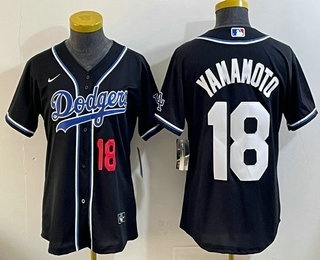 Women's Los Angeles Dodgers #18 Yoshinobu Yamamoto Black Fashion Cool Base Jersey