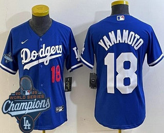 Women's Los Angeles Dodgers #18 Yoshinobu Yamamoto Blue 2025 World Series Champions Limited Jersey