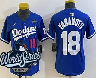 Women's Los Angeles Dodgers #18 Yoshinobu Yamamoto Blue 2025 World Series Limited Jersey
