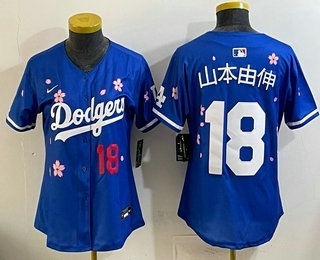 Women's Los Angeles Dodgers #18 Yoshinobu Yamamoto Blue Japanese Name 2025 Tokyo Series Limited Jersey