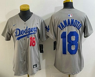 Women's Los Angeles Dodgers #18 Yoshinobu Yamamoto Grey Limited Jersey