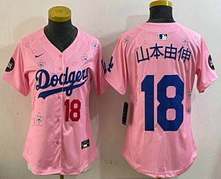 Women's Los Angeles Dodgers #18 Yoshinobu Yamamoto Pink Japanese 2025 Tokyo Series Limited Jersey