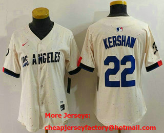 Women's Los Angeles Dodgers #22 Clayton Kershaw Cream 2024 City Connect Limited Stitched Jersey