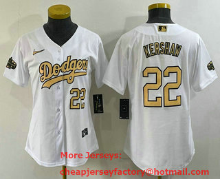 Women's Los Angeles Dodgers #22 Clayton Kershaw Number White 2022 All Star Stitched Cool Base Nike Jersey