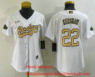 Women's Los Angeles Dodgers #22 Clayton Kershaw White 2022 All Star Stitched Cool Base Nike Jersey