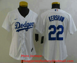 Women's Los Angeles Dodgers #22 Clayton Kershaw White Stitched MLB Cool Base Nike Jersey