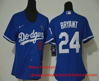 Women's Los Angeles Dodgers #24 Kobe Bryant Blue KB Patch Stitched MLB Cool Base Nike Jersey