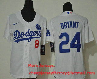 Women's Los Angeles Dodgers #24 Kobe Bryant White KB Patch Stitched MLB Cool Base Nike Jersey