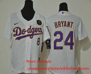 Women's Los Angeles Dodgers #24 Kobe Bryant White Purple Name KB Patch Stitched MLB Cool Base Nike Jersey