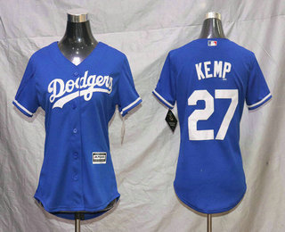 Women's Los Angeles Dodgers #27 Matt Kemp Royal Blue Stitched MLB Cool Base Jersey