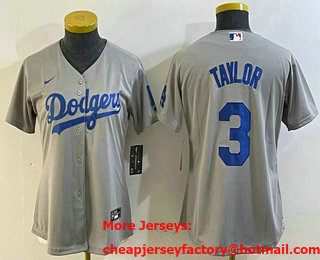 Women's Los Angeles Dodgers #3 Chris Taylor Grey Cool Base Stitched Nike Jersey