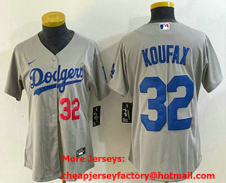 Women's Los Angeles Dodgers #32 Sandy Koufax Number Grey Cool Base Stitched Jersey