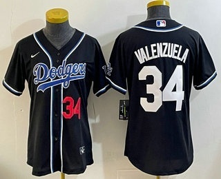 Women's Los Angeles Dodgers #34 Fernando Valenzuela Black Fashion Cool Base Jersey