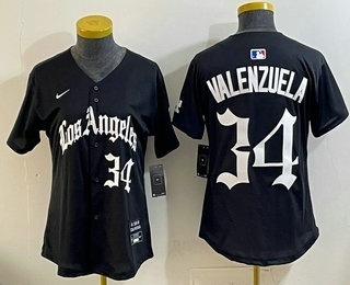 Women's Los Angeles Dodgers #34 Fernando Valenzuela Black LA Gothic Style Vapor Limited Stitched Jersey