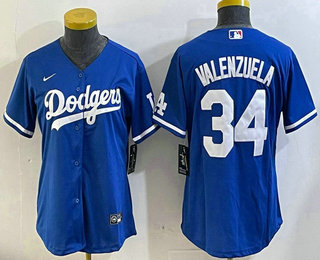 Women's Los Angeles Dodgers #34 Fernando Valenzuela Blue Stitched Cool Base Jersey
