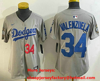 Women's Los Angeles Dodgers #34 Fernando Valenzuela Grey 2024 World Series Fernando 34 Patch Limited Jersey