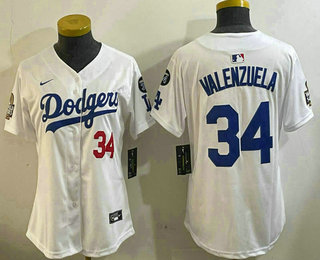 Women's Los Angeles Dodgers #34 Fernando Valenzuela Number White 2024 World Series With 34 Fashion Limited Jersey