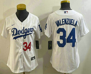 Women's Los Angeles Dodgers #34 Fernando Valenzuela Number White Stitched Cool Base Jersey