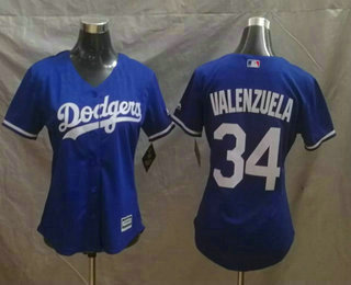 Women's Los Angeles Dodgers #34 Fernando Valenzuela Retired Royal Blue Stitched MLB Cool Base Jersey