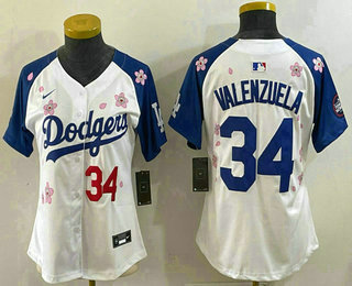 Women's Los Angeles Dodgers #34 Fernando Valenzuela White Royal 2025 Tokyo Series Limited Stitched Jersey