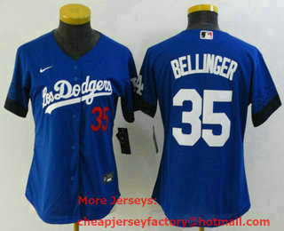 Women's Los Angeles Dodgers #35 Cody Bellinger Blue 2021 City Connect Number Cool Base Stitched Jersey