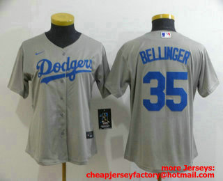 Women's Los Angeles Dodgers #35 Cody Bellinger Gray Stitched MLB Cool Base Nike Jersey
