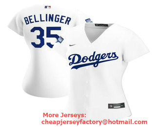 Women's Los Angeles Dodgers #35 Cody Bellinger White 2020 World Series Champions Stitched MLB Cool Base Nike Jersey