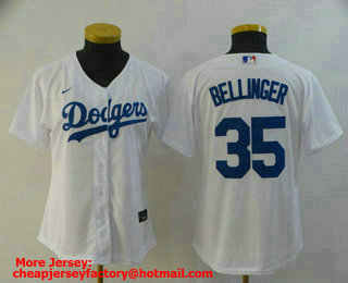 Women's Los Angeles Dodgers #35 Cody Bellinger White Stitched MLB Cool Base Nike Jersey