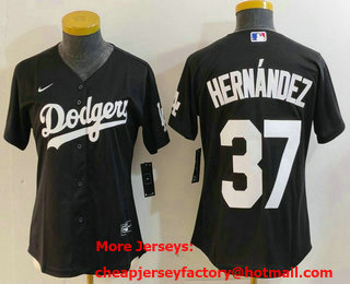 Women's Los Angeles Dodgers #37 Teoscar Hernandez Black Cool Base Stitched Jersey