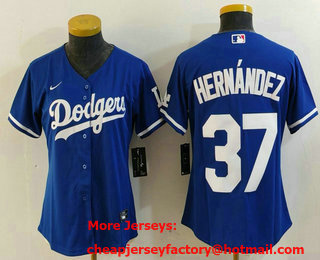 Women's Los Angeles Dodgers #37 Teoscar Hernandez Blue Cool Base Stitched Jersey