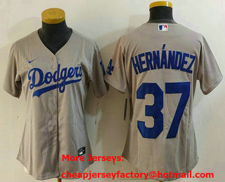 Women's Los Angeles Dodgers #37 Teoscar Hernandez Grey Cool Base Stitched Jersey