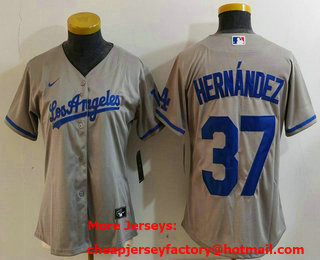 Women's Los Angeles Dodgers #37 Teoscar Hernandez Grey With Los Cool Base Stitched Jersey