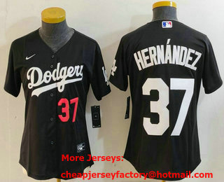 Women's Los Angeles Dodgers #37 Teoscar Hernandez Number Black Cool Base Stitched Jersey