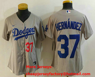 Women's Los Angeles Dodgers #37 Teoscar Hernandez Number Grey Cool Base Stitched Jersey