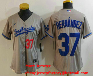 Women's Los Angeles Dodgers #37 Teoscar Hernandez Number Grey With Los Cool Base Stitched Jersey
