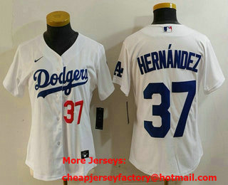 Women's Los Angeles Dodgers #37 Teoscar Hernandez Number White Cool Base Stitched Jersey