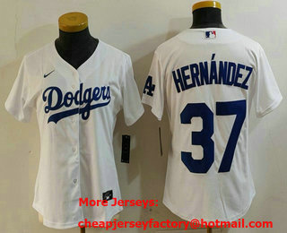 Women's Los Angeles Dodgers #37 Teoscar Hernandez White Cool Base Stitched Jersey