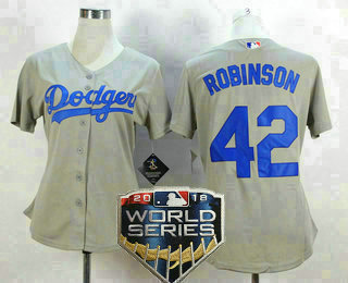 Women's Los Angeles Dodgers #42 Jackie Robinson Grey 2018 World Series Patch Jersey