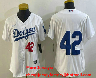 Women's Los Angeles Dodgers #42 Jackie Robinson Number White No Name Stitched Cool Base Nike Jersey