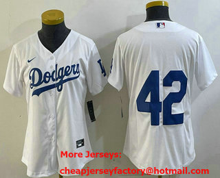Women's Los Angeles Dodgers #42 Jackie Robinson White No Name Stitched Cool Base Nike Jersey