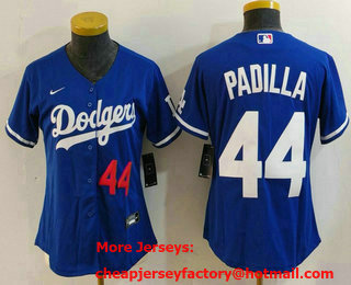 Women's Los Angeles Dodgers #44 Vicente Padilla Number Blue Cool Base Stitched Jersey