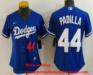 Women's Los Angeles Dodgers #44 Vicente Padilla Number Blue Cool Base Stitched Jersey
