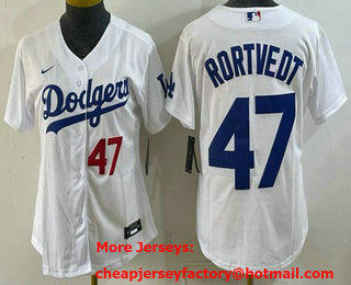 Women's Los Angeles Dodgers #47 Ben Rortvedt White Cool Base Jersey