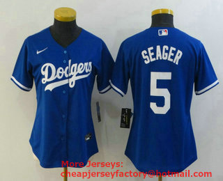 Women's Los Angeles Dodgers #5 Corey Seager Blue Stitched MLB Cool Base Nike Jersey