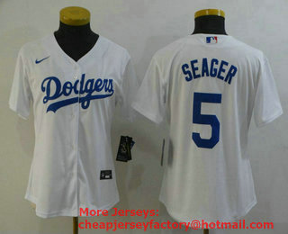 Women's Los Angeles Dodgers #5 Corey Seager White Stitched MLB Cool Base Nike Jersey