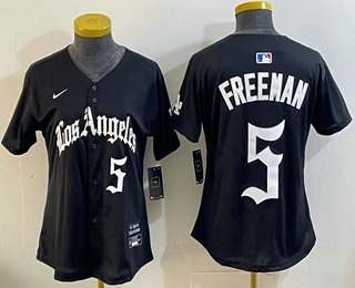 Women's Los Angeles Dodgers #5 Freddie Freeman Black LA Gothic Style Vapor Limited Stitched Jersey