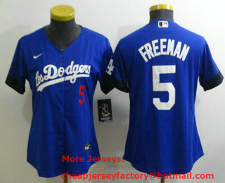 Women's Los Angeles Dodgers #5 Freddie Freeman Blue 2022 City Connect Number Cool Base Stitched Jersey