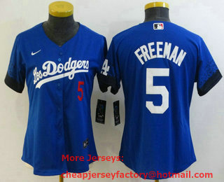 Women's Los Angeles Dodgers #5 Freddie Freeman Blue 2022 City Connect Number Cool Base Stitched Jersey