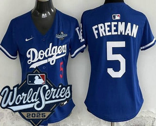 Women's Los Angeles Dodgers #5 Freddie Freeman Blue 2025 World Series Limited Jersey