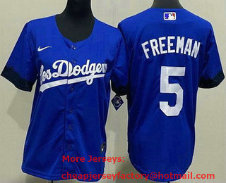 Women's Los Angeles Dodgers #5 Freddie Freeman Blue City Cool Base Jersey
